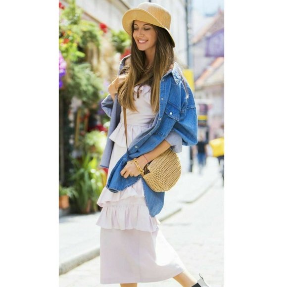 Brock Collection x H&M Flounced Dress NWT Cotton Light Pink Fitted Tiers - Picture 6 of 13